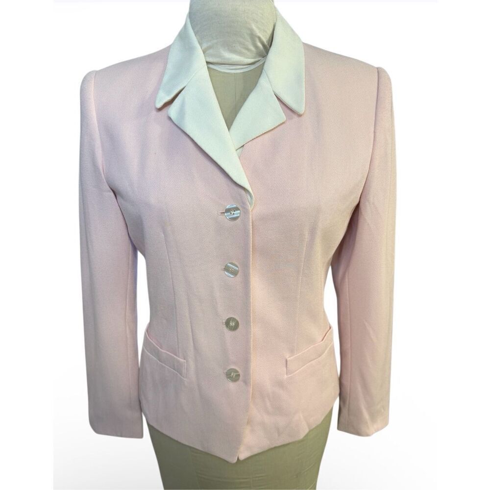 Kasper Vintage Blazer Pink White Lapel Notched Collar 4-Button Front Sz. 4